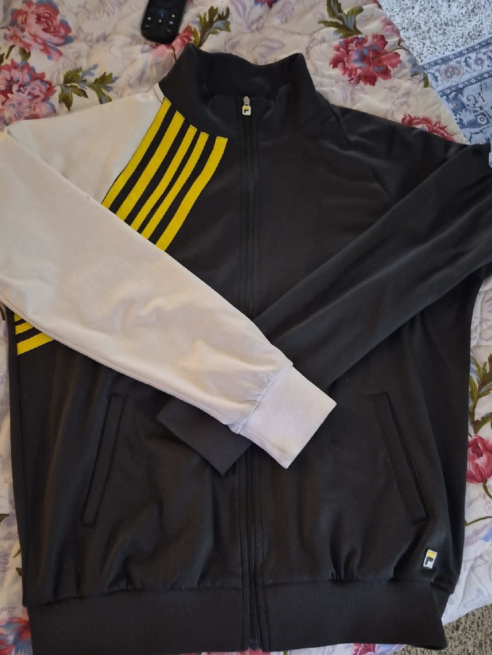 FILA Grey Yellow White Colorblock Stripe Zip Track Jacket Womens Sz L